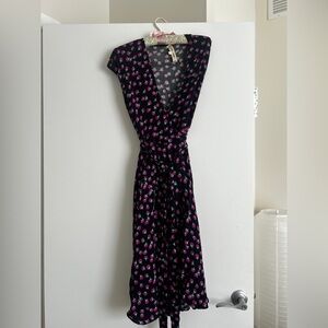 Diane Von Furstenberg Black and Pink Midi Dress
